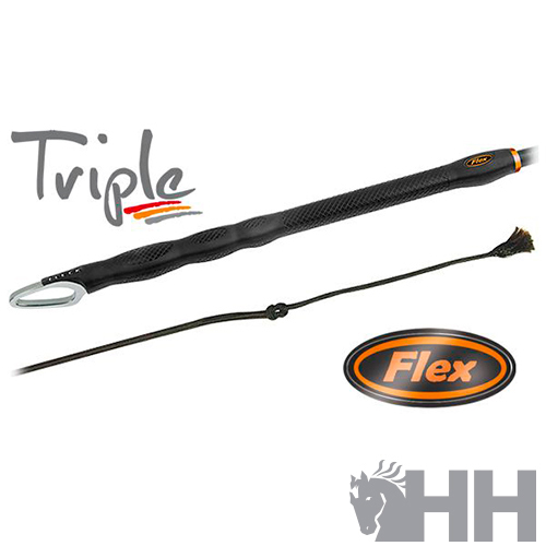 Cordão flexível preto com mosquetão e logotipos Triple e Flex