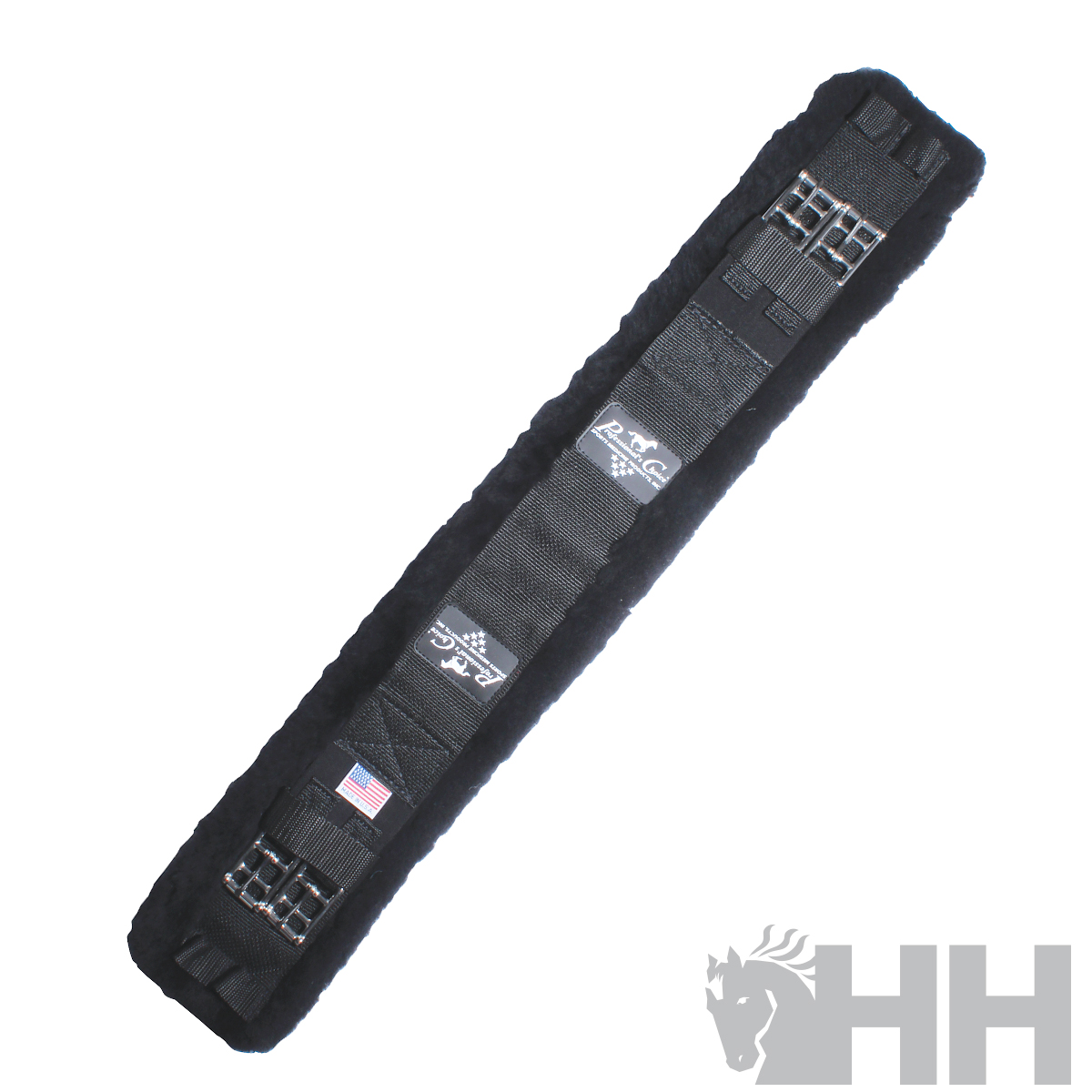 Cinta tática preta com fivelas de metal e etiquetas com bandeira e texto