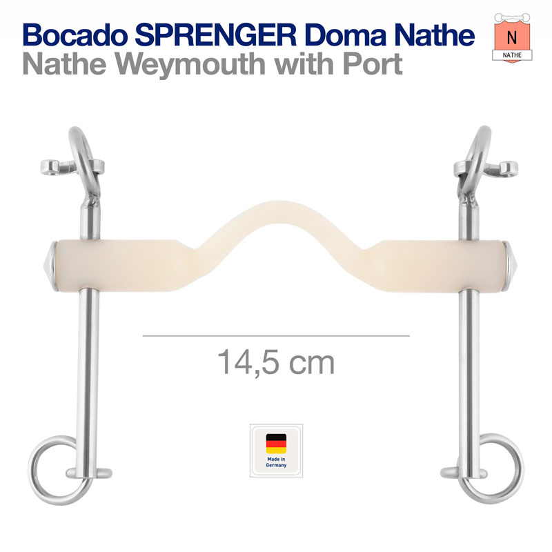 Bocado SPRENGER Doma Nathe Weymouth with Port metal e creme de 14,5 cm com selo Made in Germany