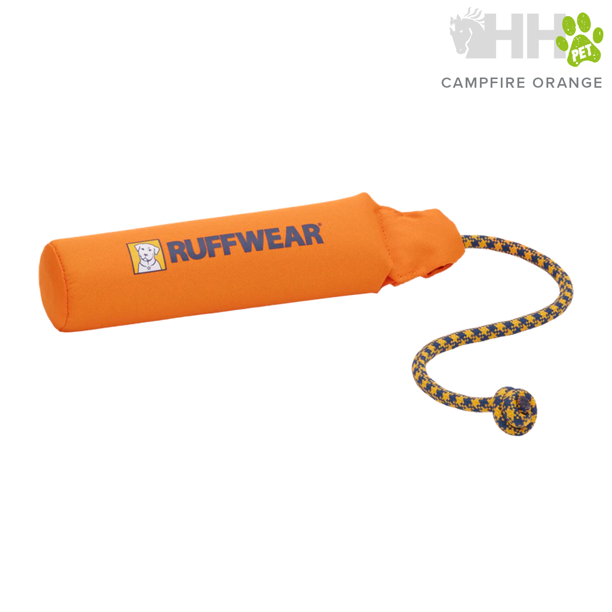 Brinquedo para cães cilíndrico laranja com corda azul e amarela da marca Ruffwear