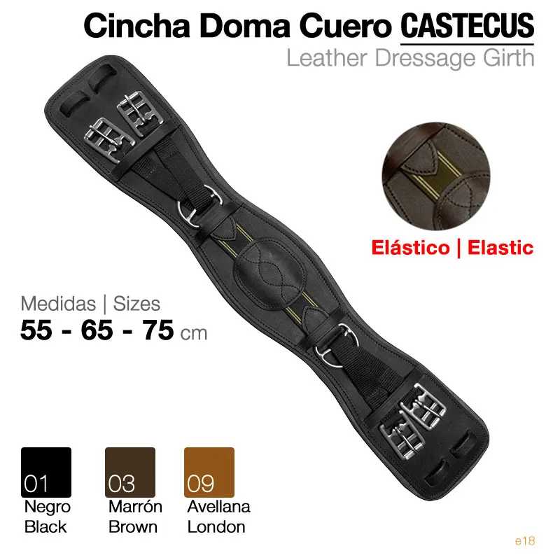 Cilha de couro preta para adestramento com fivelas metálicas e detalhes em amarelo