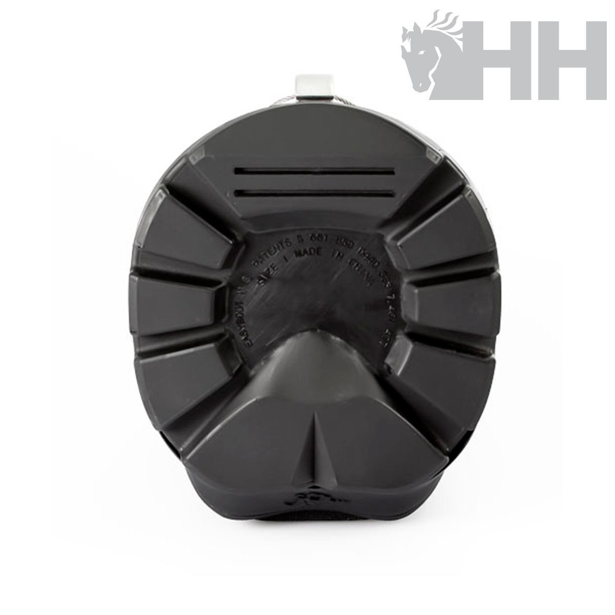 Base inferior de capacete preto com texto MADE IN CHINA