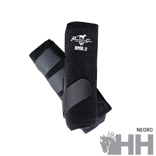 Protectores para cavalos em preto e cinza com texto e logo