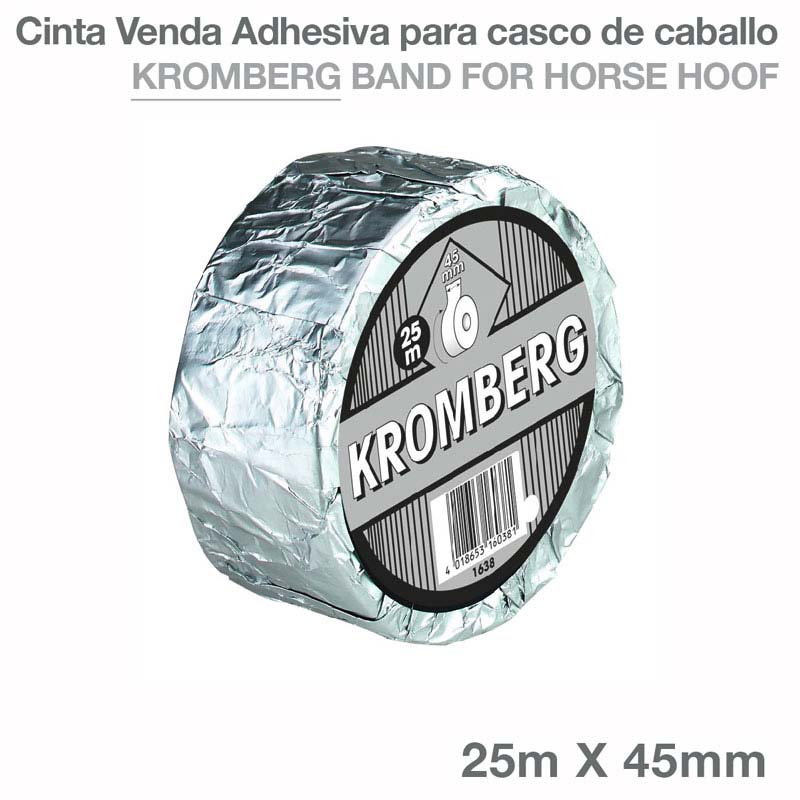 Rolo de fita adesiva prateada KROMBERG para casco de cavalo, 25m x 45mm.