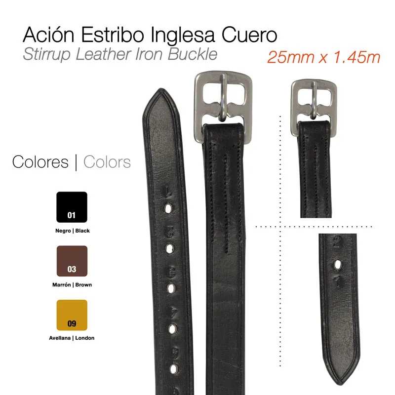 Correia de estribo inglesa em couro com fivela de ferro