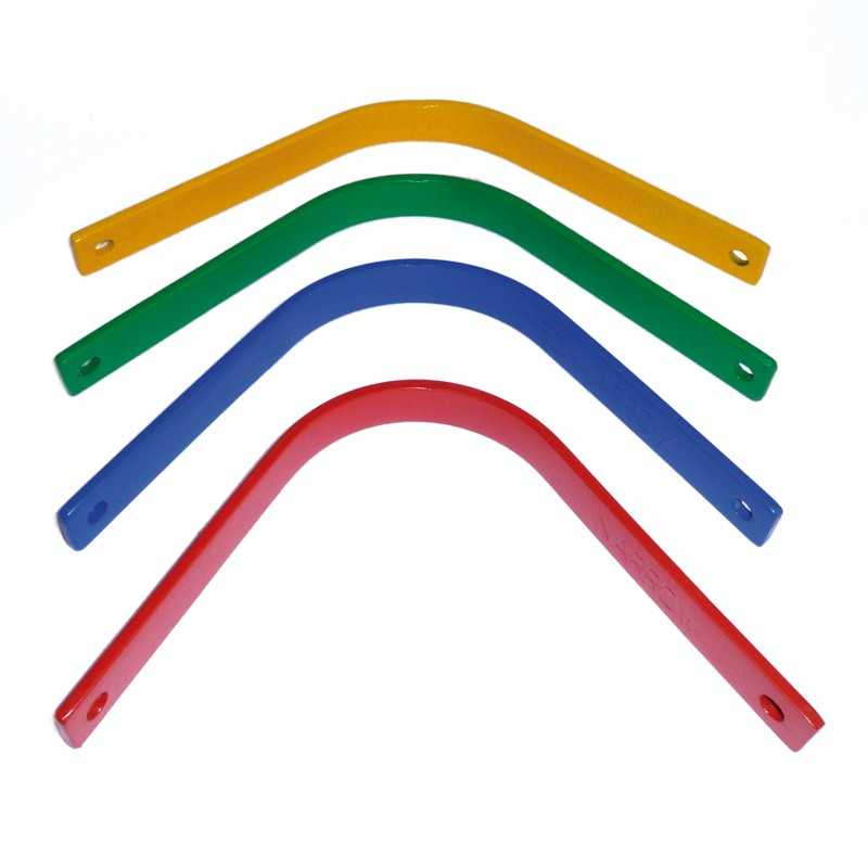 Conjunto de hastes metálicas coloridas com furos nas extremidades