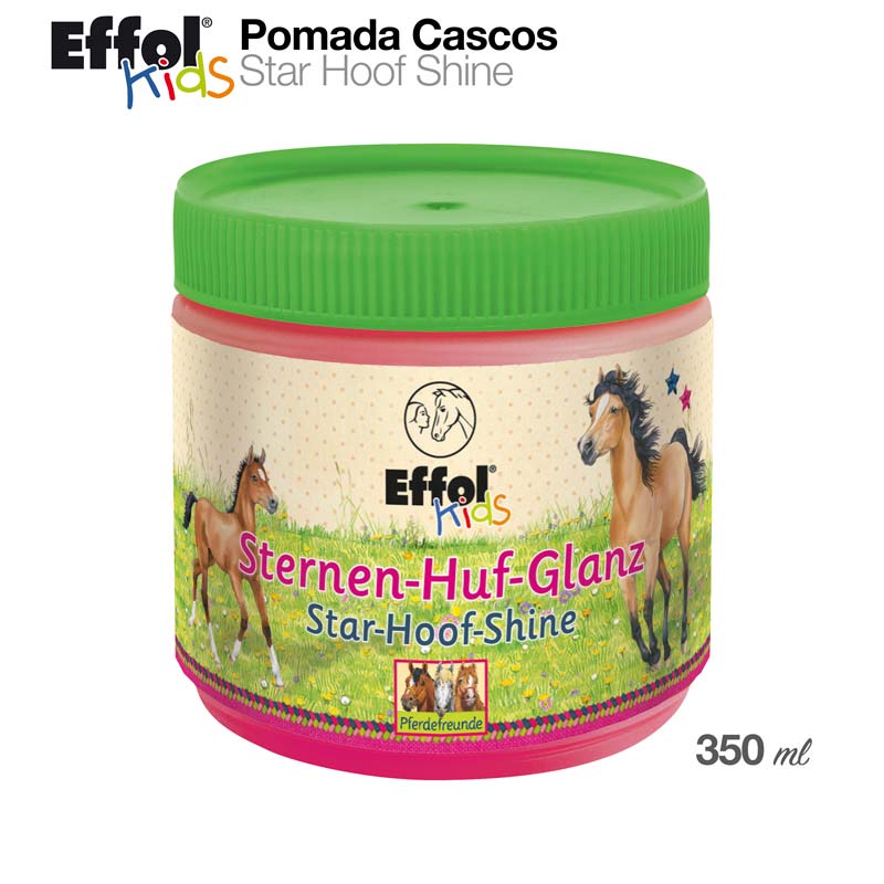 Pomada para cascos Effol Kids Star Hoof Shine com ilustração de cavalos na embalagem