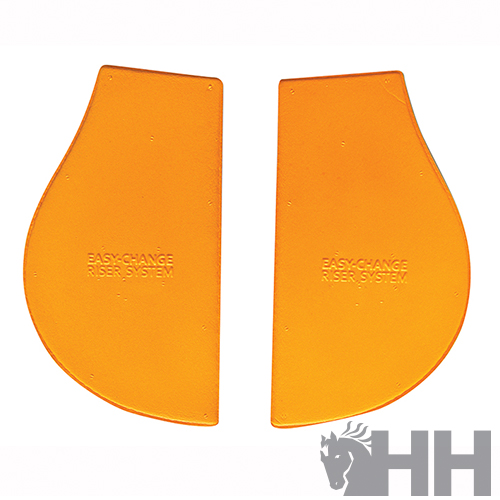 Dois protetores laranja com texto EASY-CHANGE RISER SYSTEM sobre fundo branco