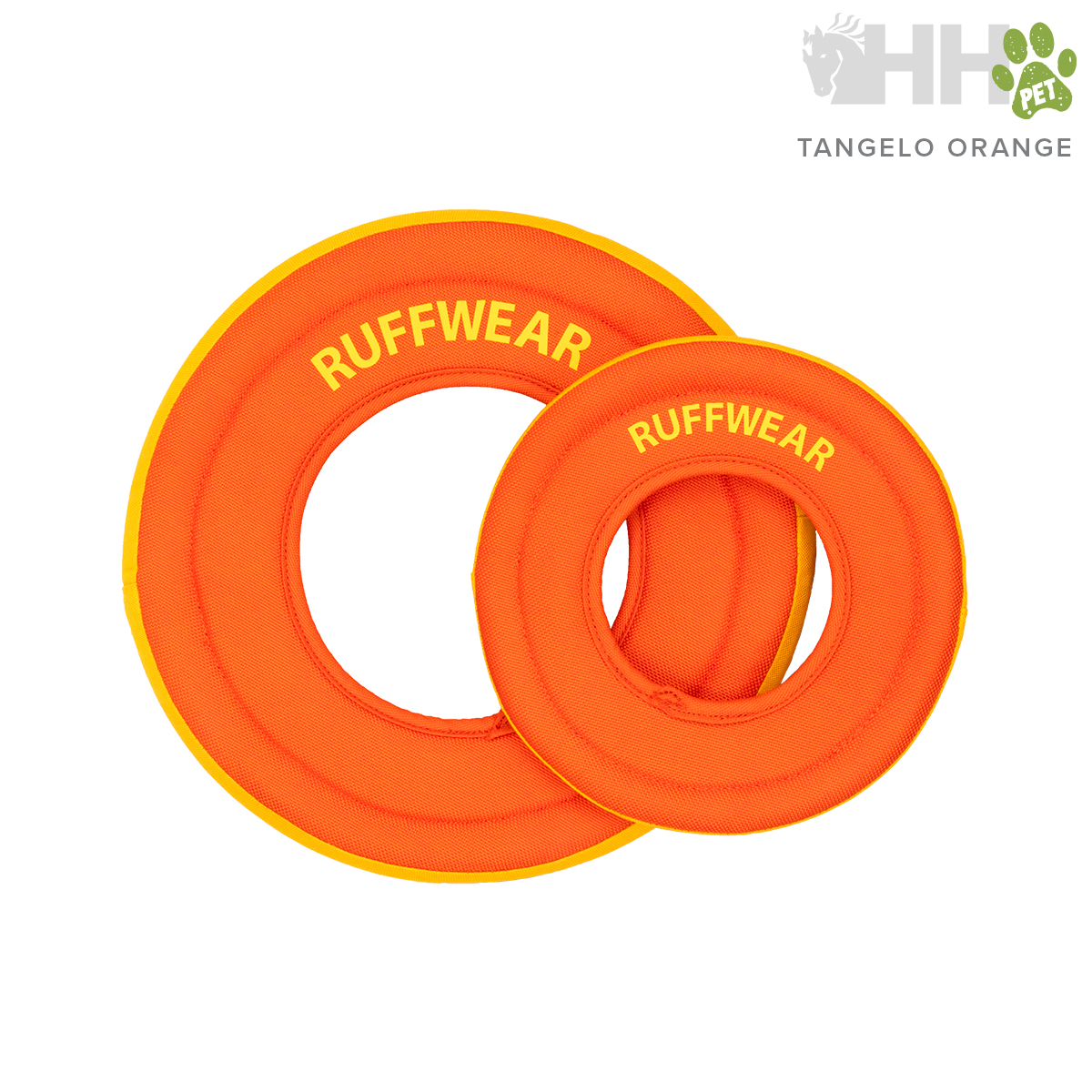 Brinquedos para cães redondos laranja com texto RUFFWEAR