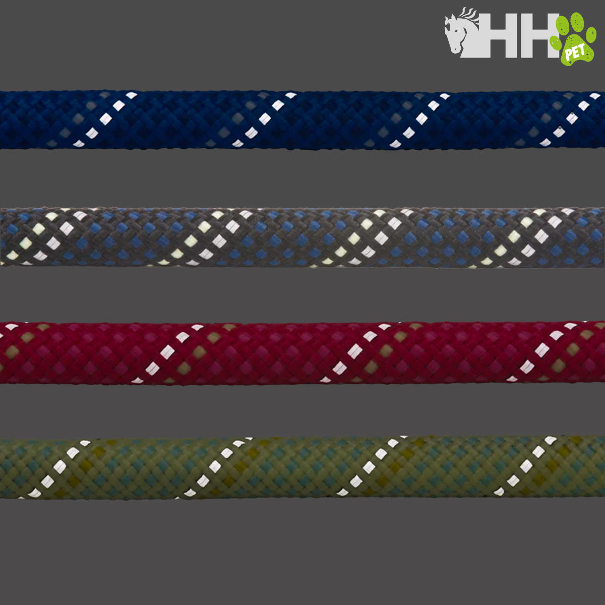 Cordas trançadas para animais em várias cores com linhas reflexivas