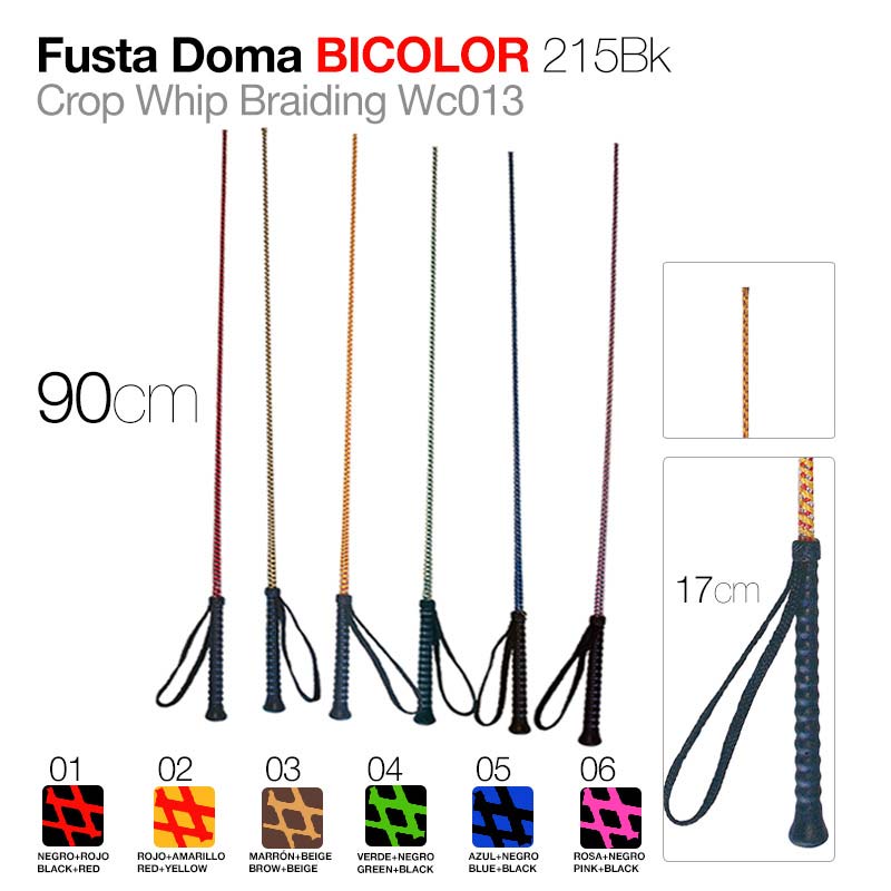 Fustas Doma BICOLOR de 90 cm com cordões bicolores e punhos pretos com alça