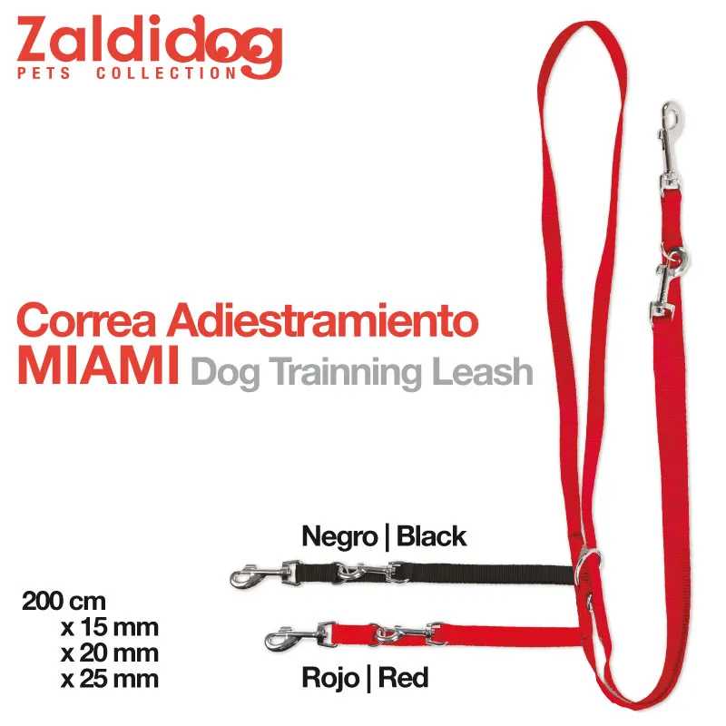 Trela de treino para cães Zaldidog em preto e vermelho com fecho metálico