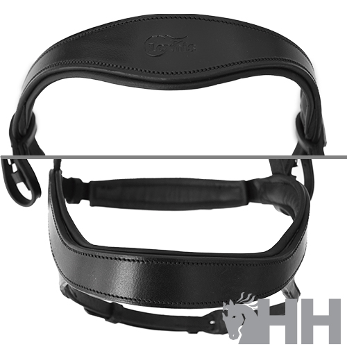 Cinta torácica preta em material semelhante a couro com logótipo Lami-Cell e fivelas ajustáveis