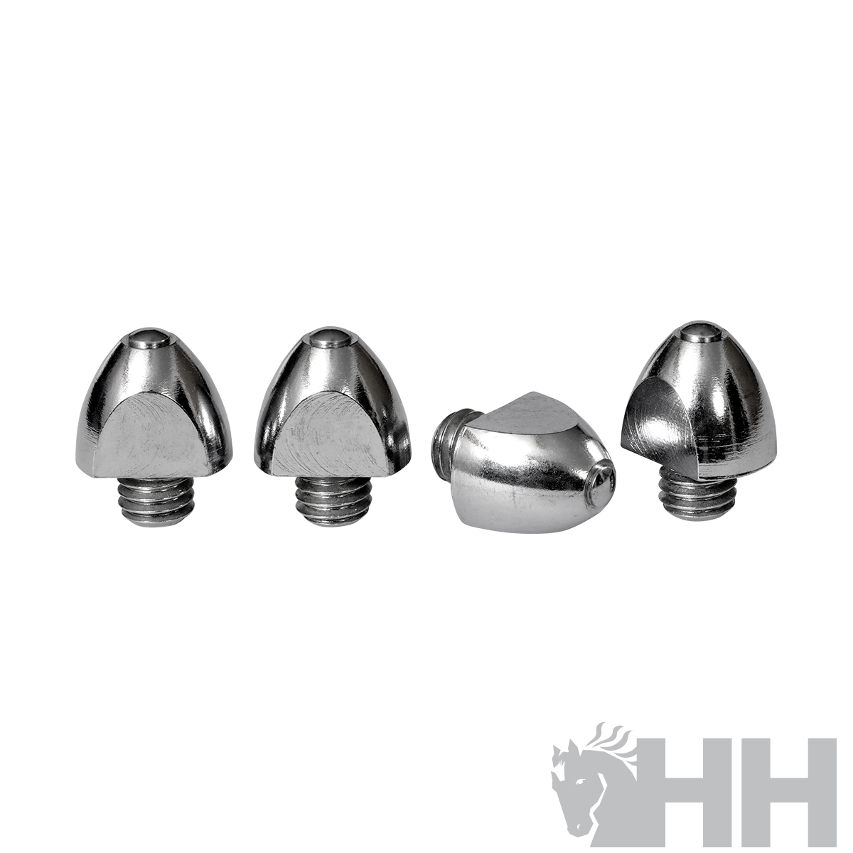 Conjunto de quatro ponteiros metálicos prateados com base roscada