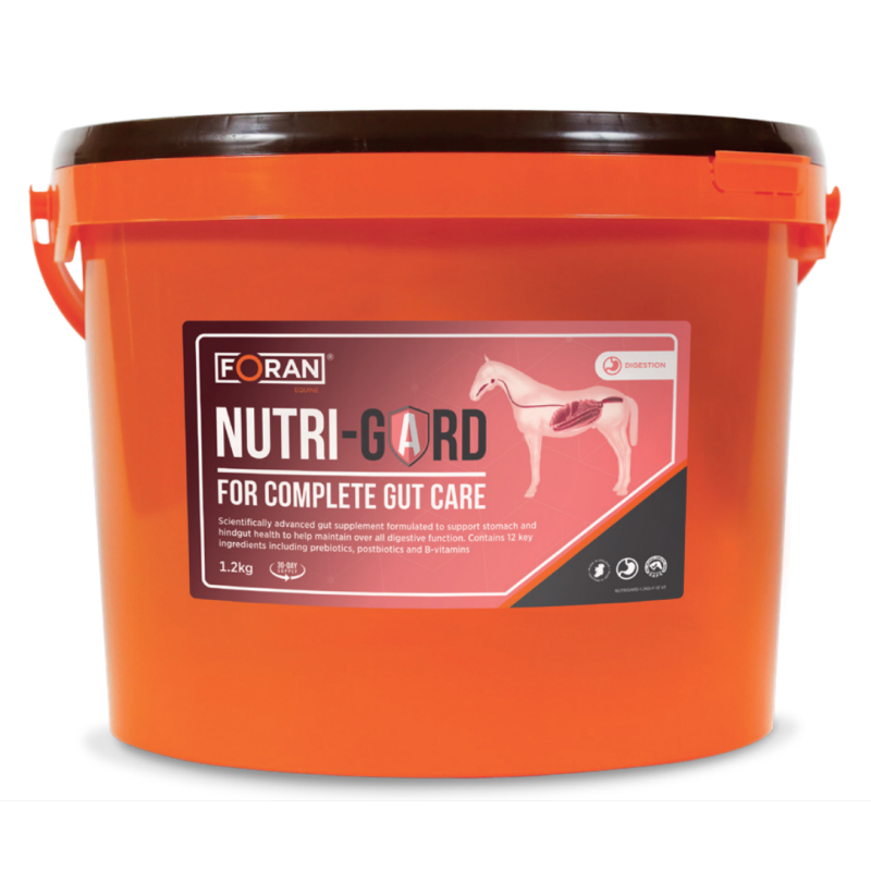 Recipiente laranja FORAN NUTRI-GARD para cuidados digestivos de cavalos