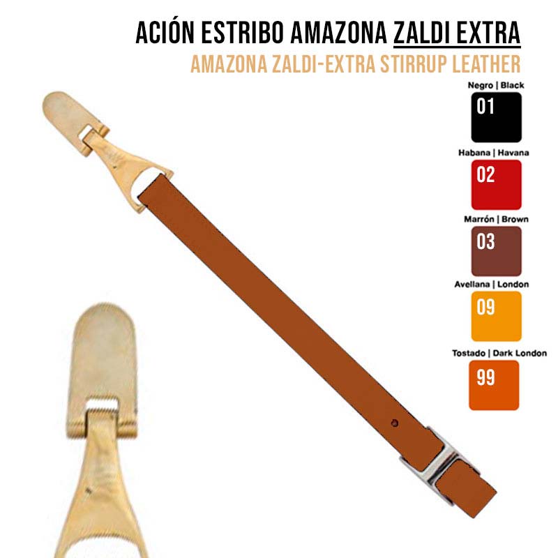 Correia para estribo Amazona Zaldi Extra em couro castanho com fivela metálica