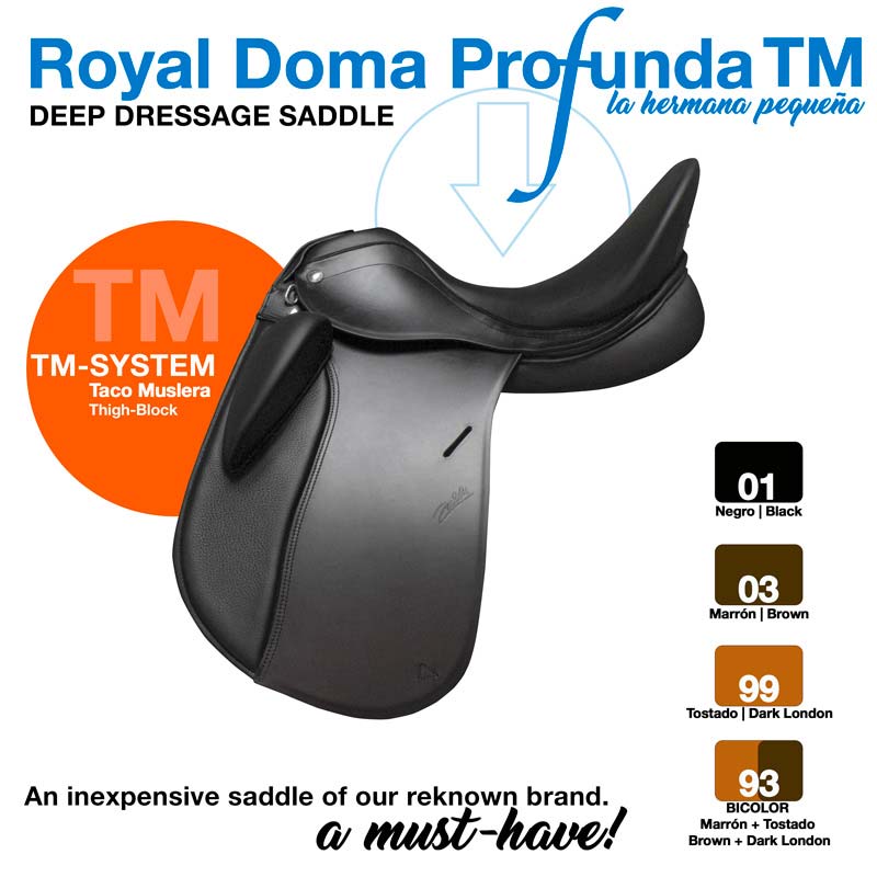 Sela de dressage Royal Doma Profunda TM preta em couro com suporte TM-System