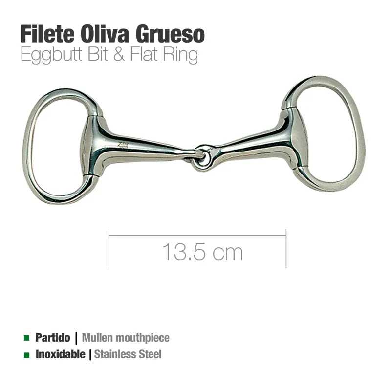 Filete Oliva Grueso Eggbutt Bit & Flat Ring em aço inoxidável prateado