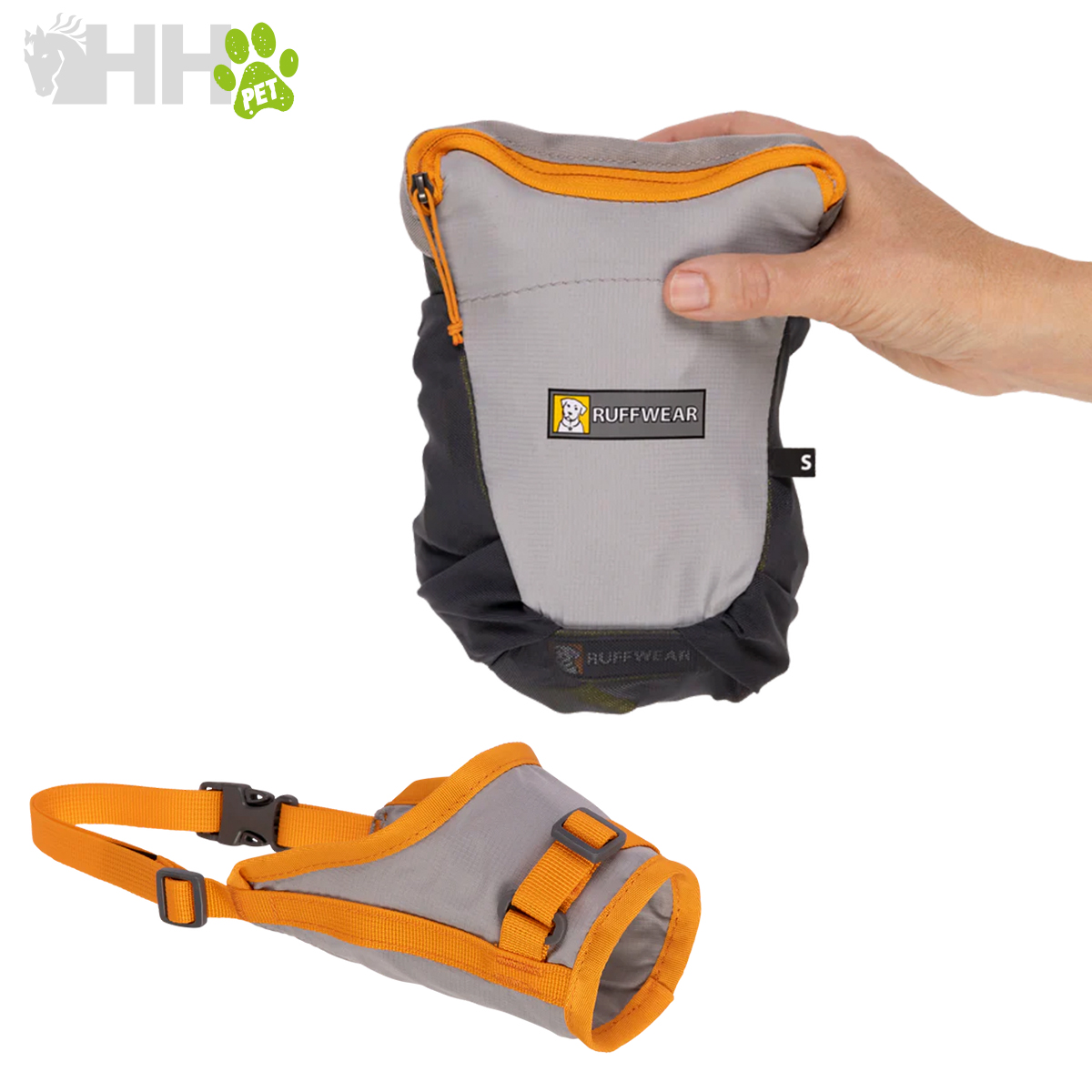 Máscara para cão cinza e laranja RUFFWEAR com bolsa preta e cinza