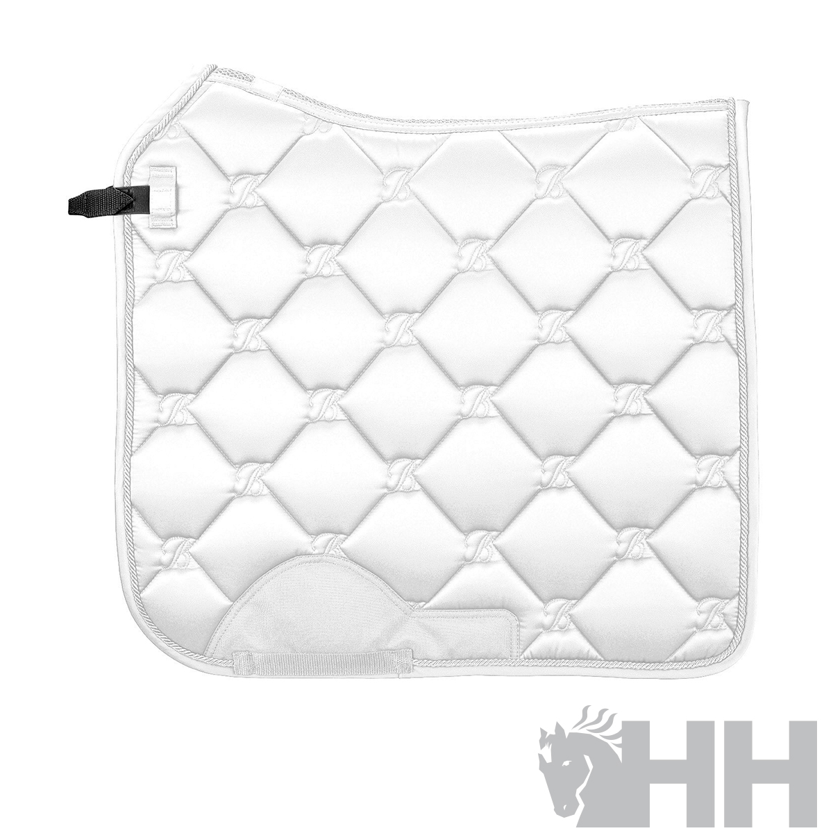 Tapete para cavalo branco acolchoado com padrão em losangos e fita preta de fixação