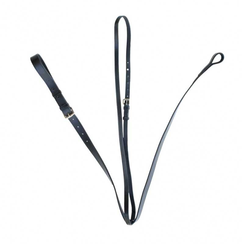 Trela de couro preta ajustável com fivela e argola