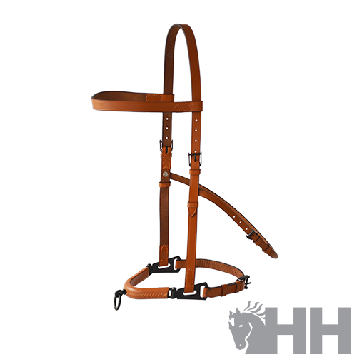 Cabresto de couro castanho para cavalo com fivelas pretas