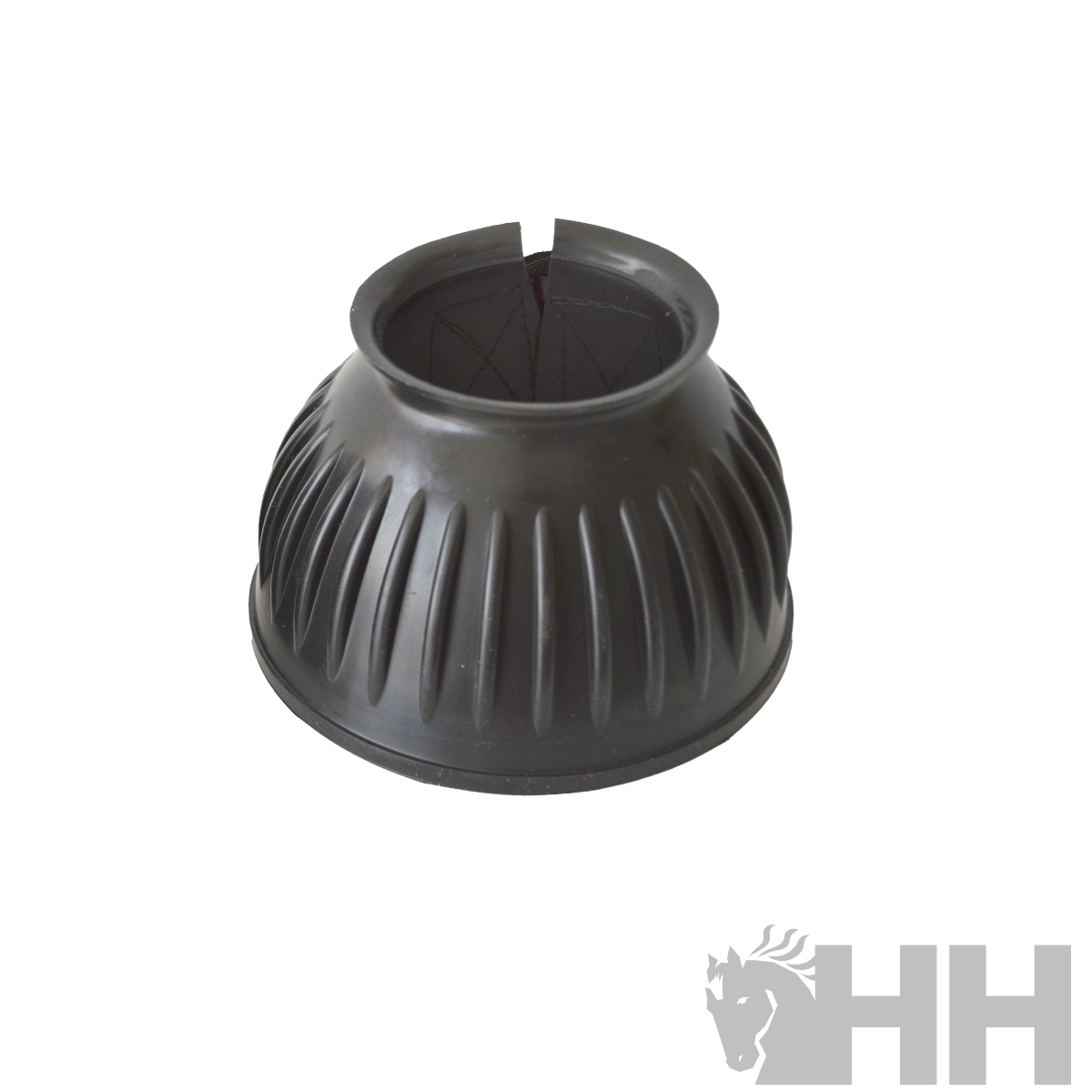 Campana protetora preta para casco de cavalo com textura estriada