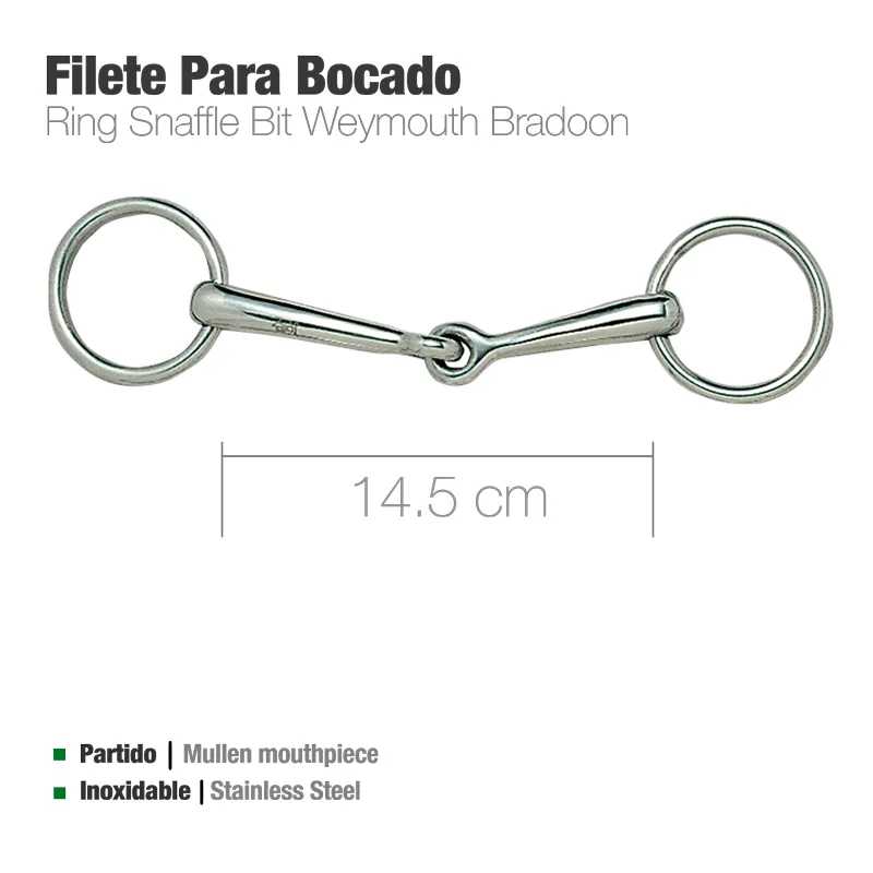 Filete para boca de cavalo em aço inoxidável com 14,5 cm, design partido Mullen