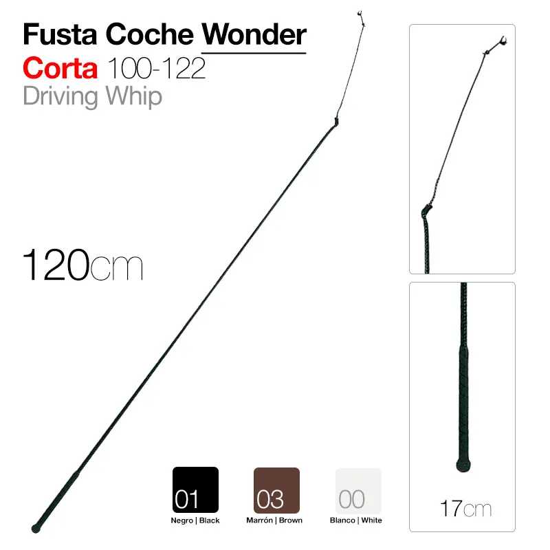 Fusta para condução preta de 120 cm com cabo texturizado e texto Fusta Coche Wonder Corta