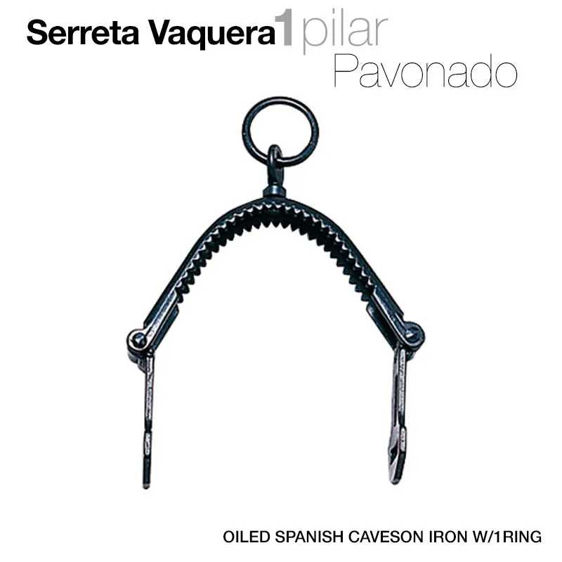 Serreta Vaquera 1 pilar em ferro pavonado oleado com anel circular e dentes serrilhados