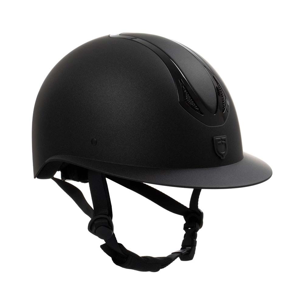 Capacete de equitação preto fosco com viseira e cintas ajustáveis