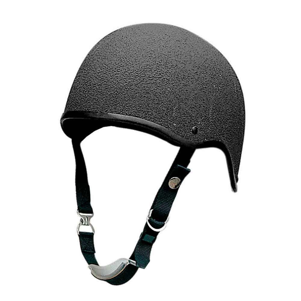 Capacete preto texturizado com alças ajustáveis e fecho metálico