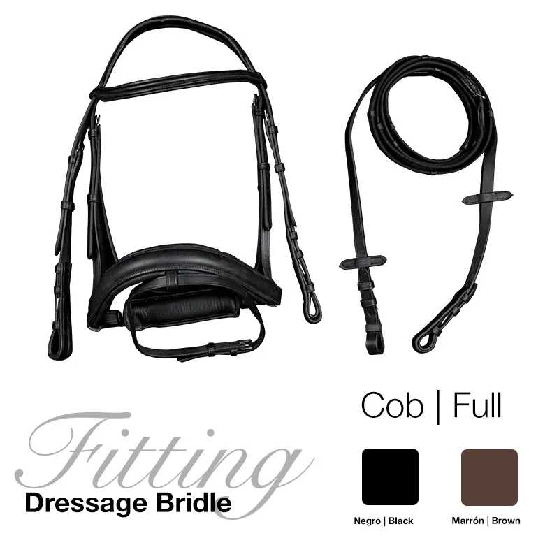 Conjunto de bridão de couro preto para dressage com cabeçada e rédeas