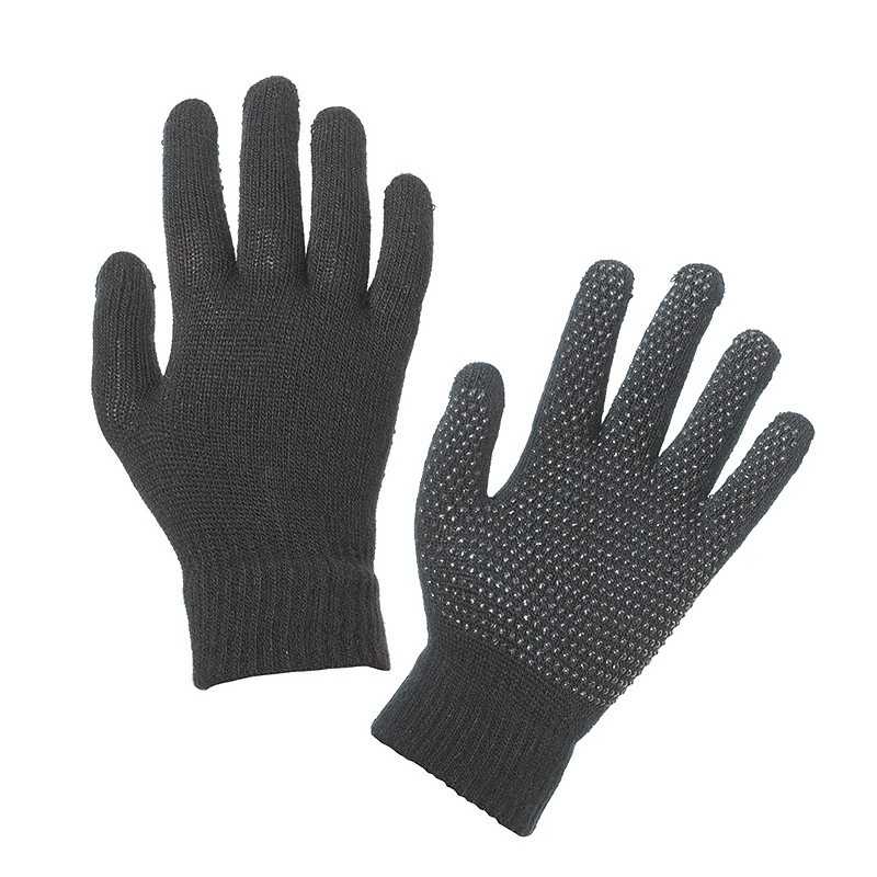 Par de luvas pretas de malha com pontos antiderrapantes brancos na palma