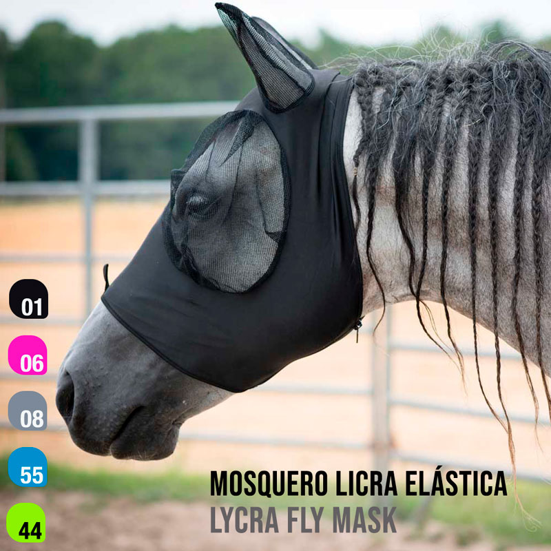 Máscara mosqueira preta elástica para cavalo cobrindo cabeça e orelhas
