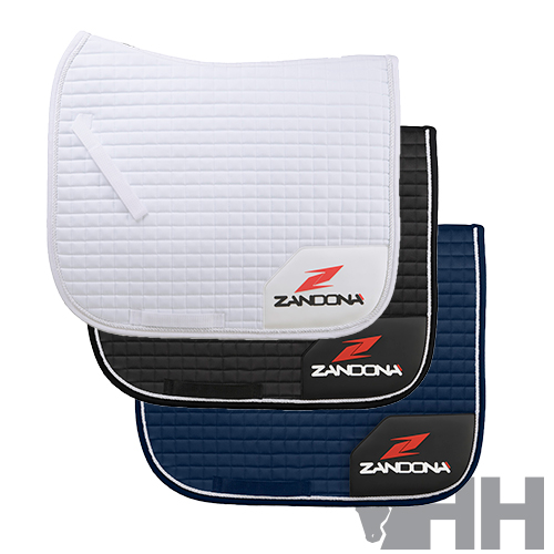 Conjunto de três mantilhas para equitação branca, preta e azul com logótipo ZANDONA