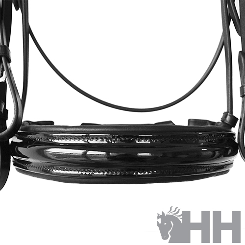 Focinho preto em couro brilhante com costura, equipamento de equitação