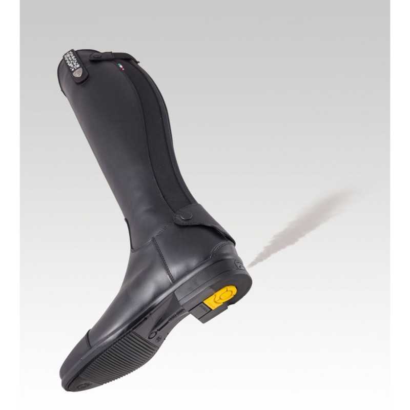 Bota alta preta para equitação com sola antiderrapante e fecho frontal