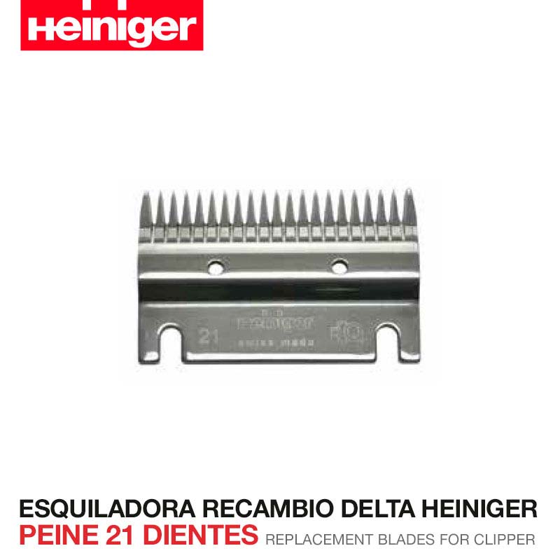 Lâmina metálica prateada para tosquia com 21 dentes da marca Heiniger