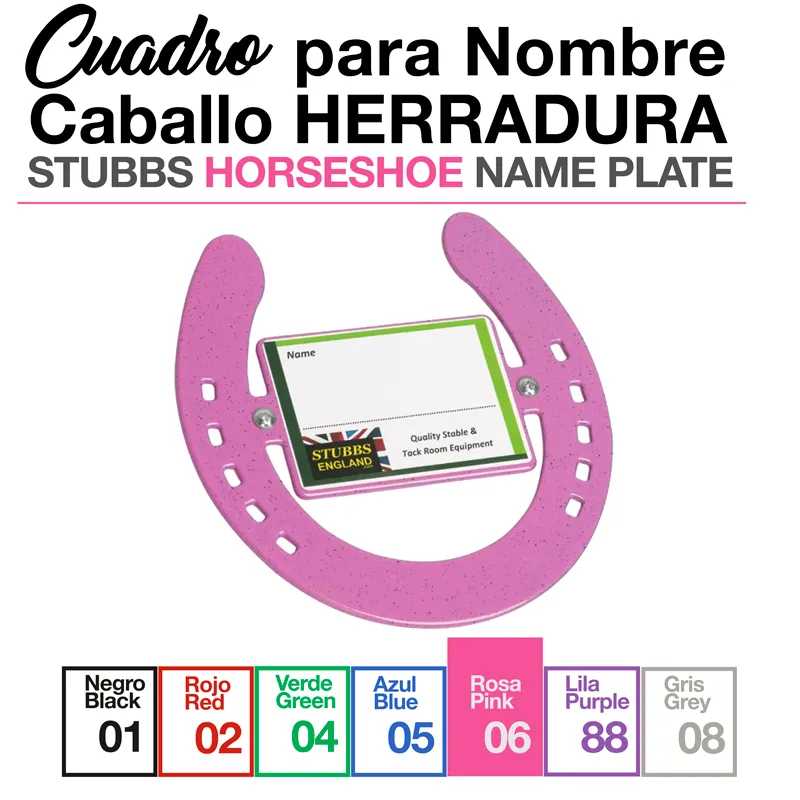 Placa para nome em formato de ferradura de cavalo rosa