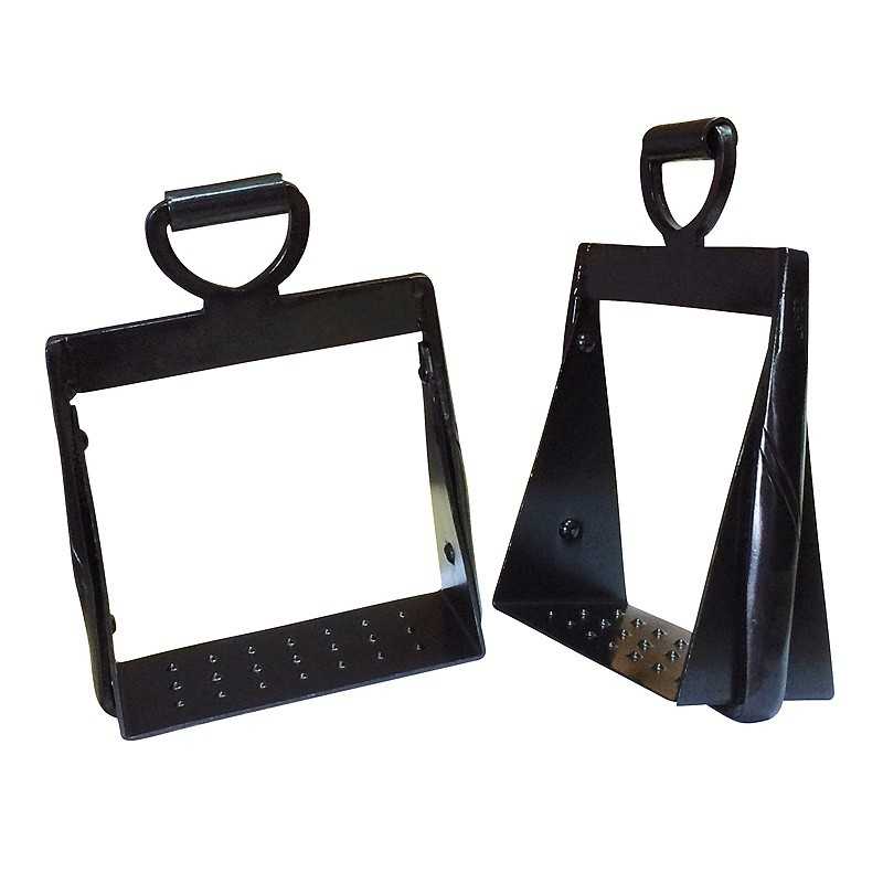 Par de estribos metálicos pretos com punhos em forma de D