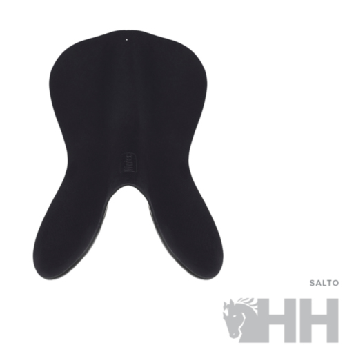 almofada ergonómica preta com formato especial e etiqueta central