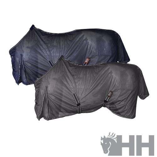 Cobertores para cavalos impermeáveis em preto e cinzento escuro com cintas e logótipo HH