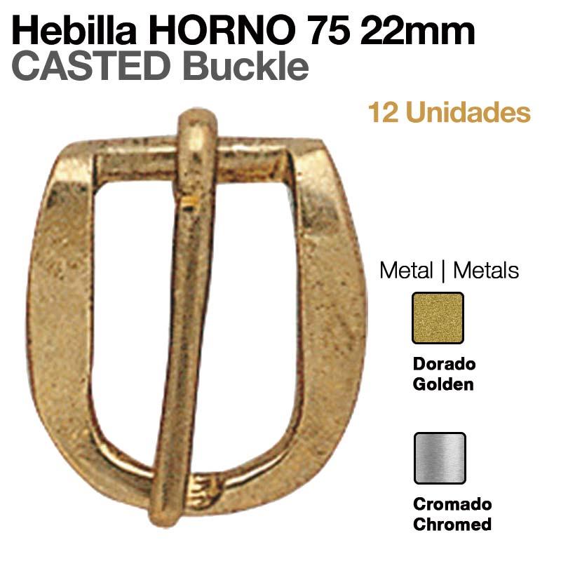 Fivela metálica castanha de 22mm Hebilla HORNO 75 com 12 unidades embalada