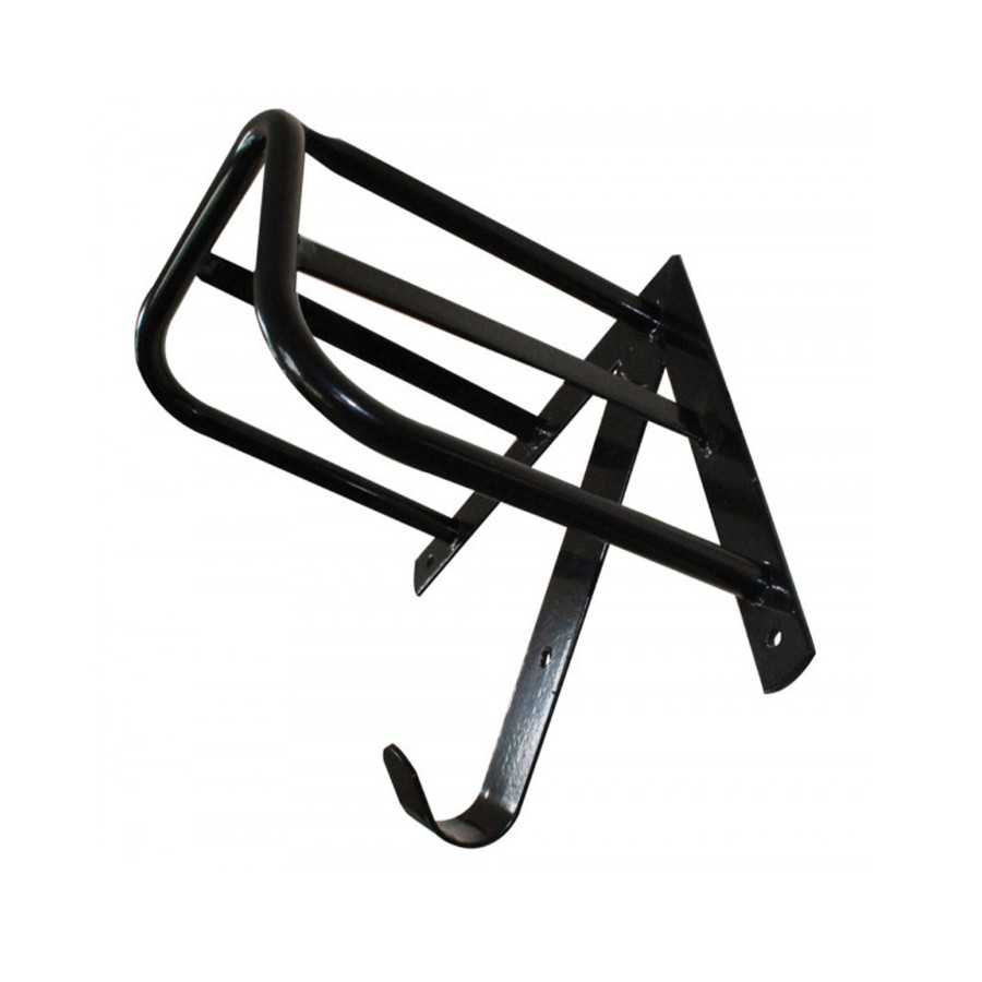 Suporte de parede preto em metal com gancho inferior