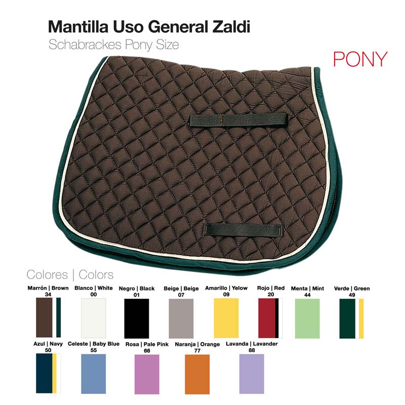 Mantilha para cavalo castanha com padrão acolchoado e bordas verde e branca