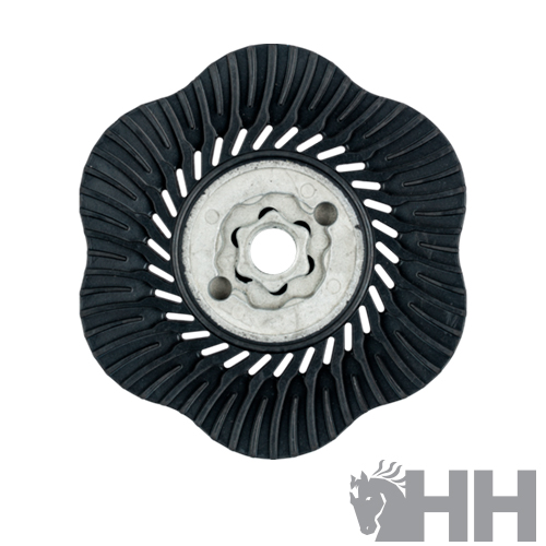 Disco de lixa abrasivo preto com base metálica e formato ondulado