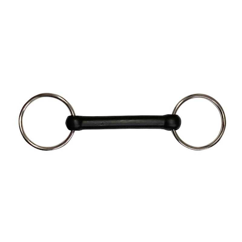 Freio para cavalo com barra preta e argolas metálicas