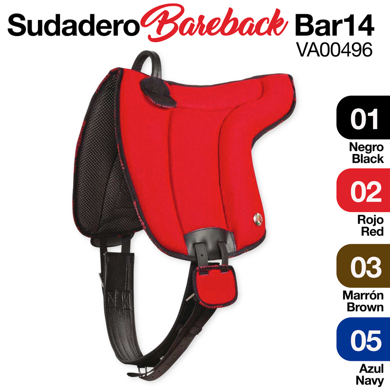 Suadero Bareback vermelho modelo Bar14 com cinta preta ajustável