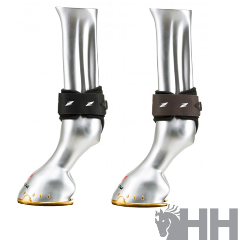 Protetores castanhais cintos para patas de cavalo em metal e tecido negro